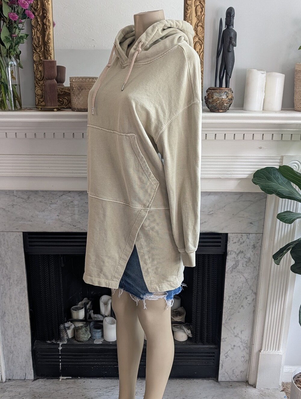 Avec Les Filles Green Oversized Hoodie Tunic Sweatshirt Front Slit Size Medium - Picture 4 of 8